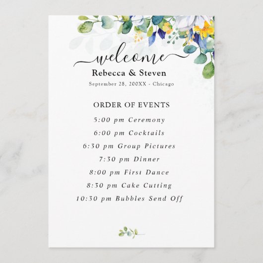 Programme Élégant mariage fleuri jaune blanc (Devant)