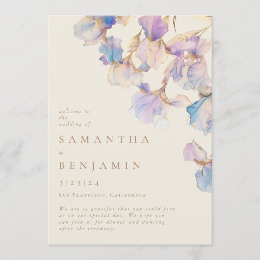 Programme Élégant Mariage floral Iris (Devant)