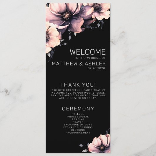 Programme Élégant Mariage floral moderne rose (Devant)