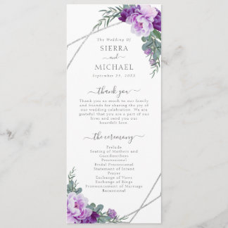 Programme Élégant Mariage Floral moderne violet et argent