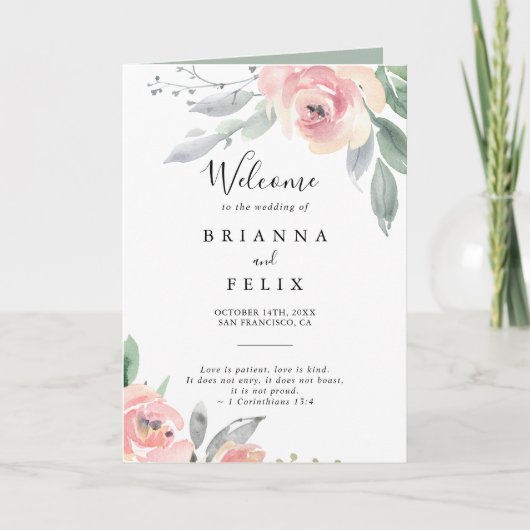 Programme Élégant Mariage floral rose pâle (Devant)