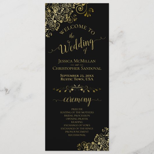 Programme Elégant Mariage Frilly Ornate Black & Gold (Devant)
