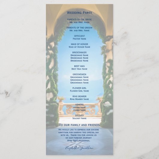 Programme Élégant Mariage italien Arches Lake Côme (Dos)