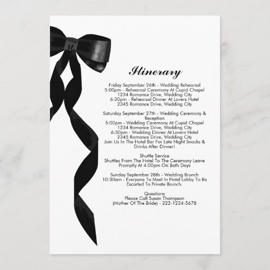 Programme Élégant Mariage Itinéraire Formal Black Bow Ribbon (Dos)