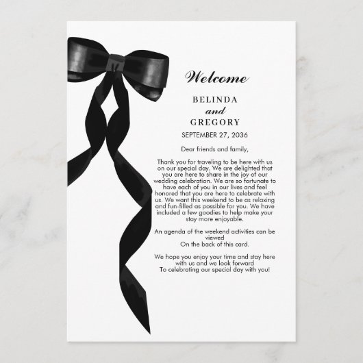 Programme Élégant Mariage Itinéraire Formal Black Bow Ribbon (Devant)