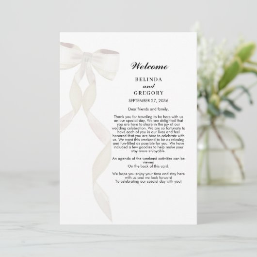 Programme Élégant Mariage Itinéraire Formal White Bow Ribbon (Debout devant)