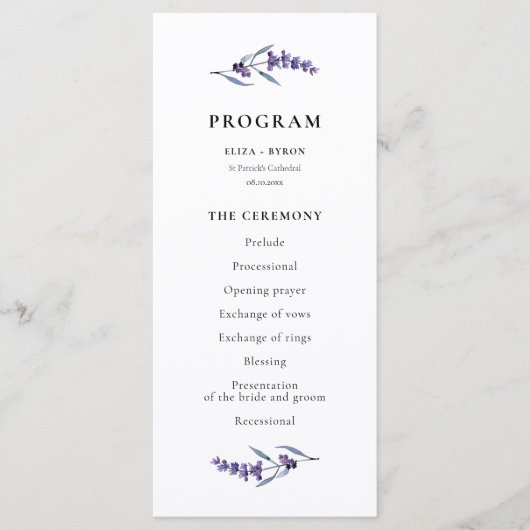 Programme Élégant Mariage Lavender (Devant)