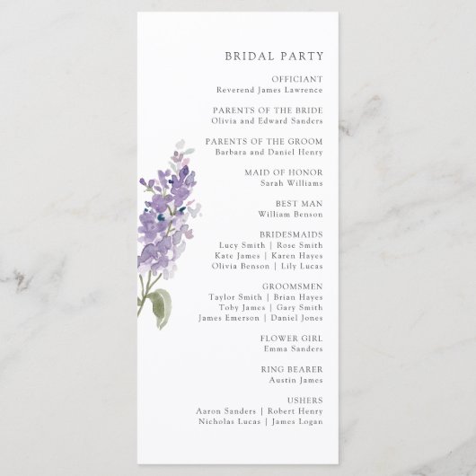 Programme Élégant Mariage Lilac (Dos)