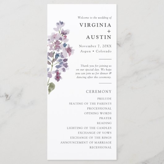 Programme Élégant Mariage Lilac (Devant)
