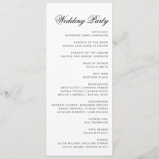 Programme Élégant Mariage minimal (Dos)