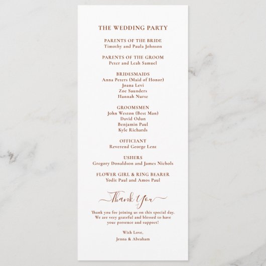 Programme Élégant Mariage minimal de script (Dos)