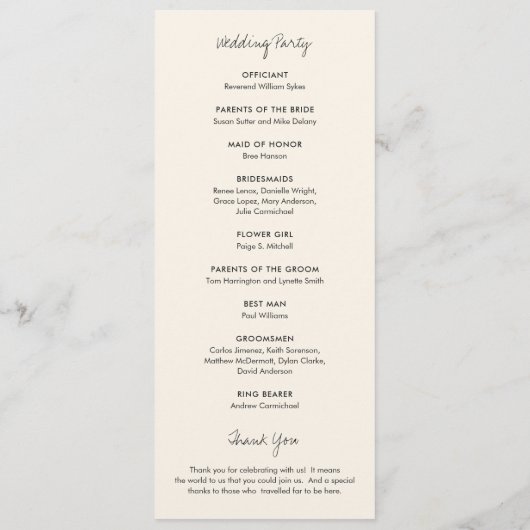 Programme Élégant Mariage moderne ivoire (Dos)