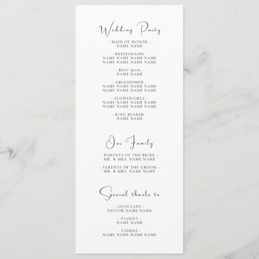 Programme Élégant Mariage moderne noir & blanc (Dos)