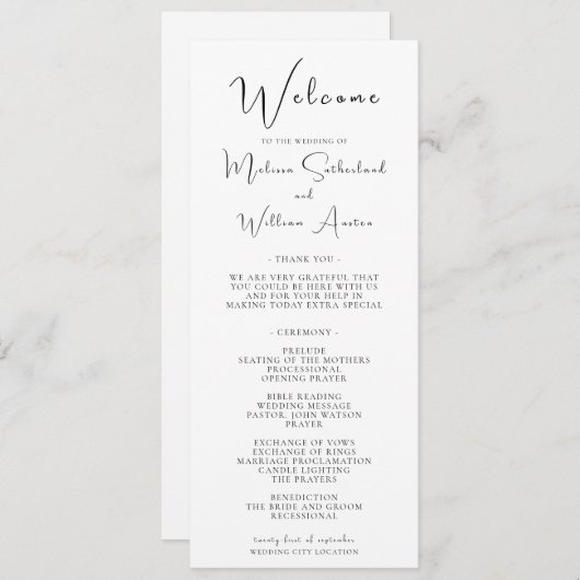 Programme Élégant Mariage moderne noir & blanc (Devant / Derrière)