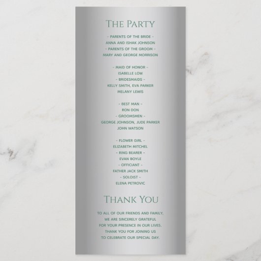 Programme Élégant Mariage moderne Silver Green (Dos)