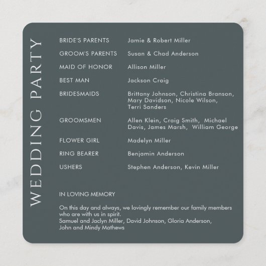 Programme Élégant Mariage moderne Space Grey (Dos)