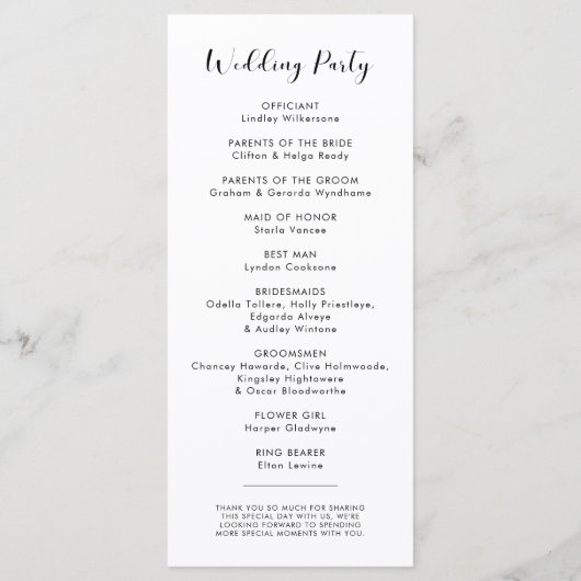 Programme Élégant mariage noir et blanc (Dos)