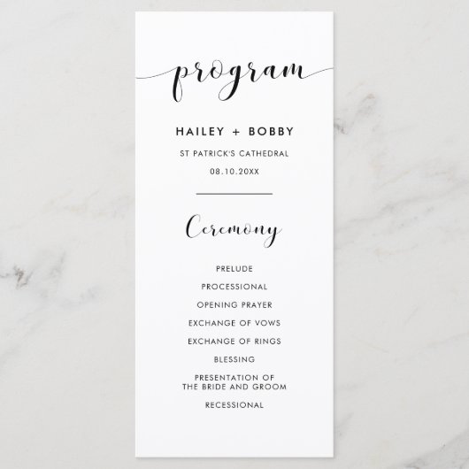 Programme Élégant mariage noir et blanc (Devant)