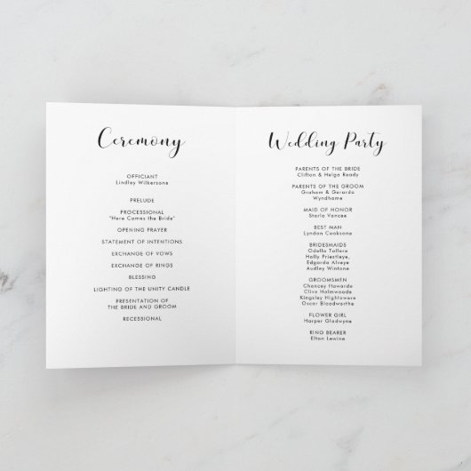 Programme Élégant mariage noir et blanc plié (Intérieur)