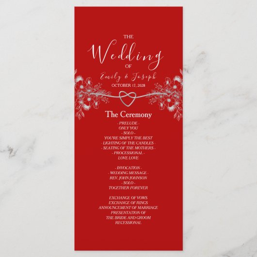 Programme Élégant Mariage noir rouge floral (Devant)