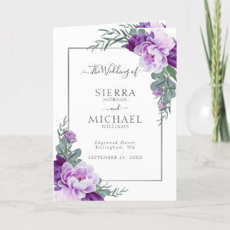 Programme Élégant Mariage plié floral violet et argenté