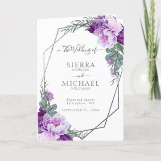 Programme Élégant Mariage plié violet et argenté