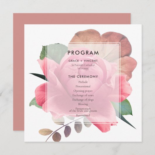 Programme Élégant mariage rose vintage (Devant / Derrière)