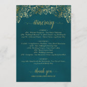 Programme Élégant Mariage Teal & Or Bienvenue & Itinéraire (Dos)