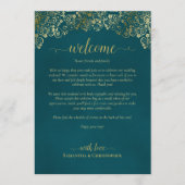 Programme Élégant Mariage Teal & Or Bienvenue & Itinéraire (Devant)