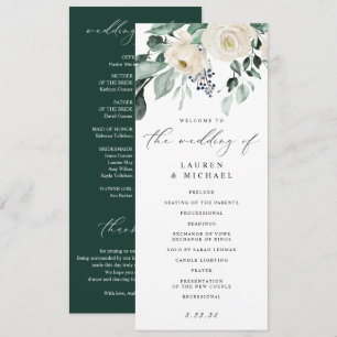 Programme Élégant Mariage Vert Feuillage Blanc Floral Prog