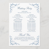 Programme Élégant Mariage victorien orné bleu floral (Dos)