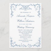 Programme Élégant Mariage victorien orné bleu floral (Devant)