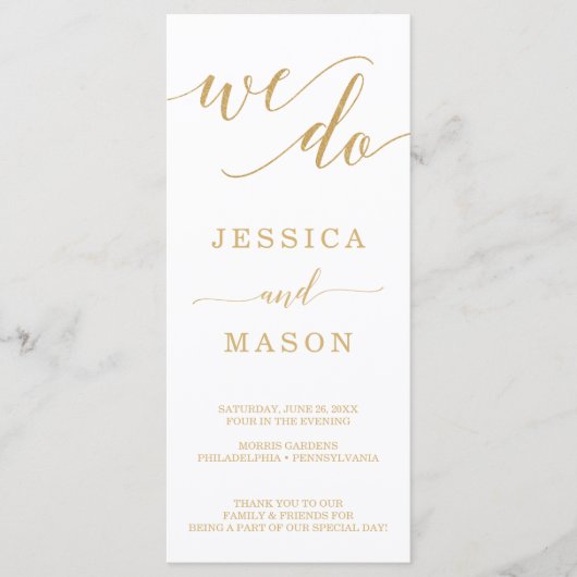 Programme Élégant minimal de mariage d'or - Nous le faisons (Devant)