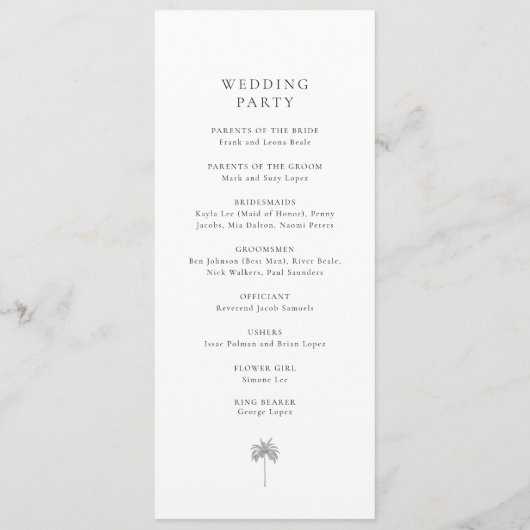 Programme Elegant Minimal Palm Tree Wedding Program (Dos)