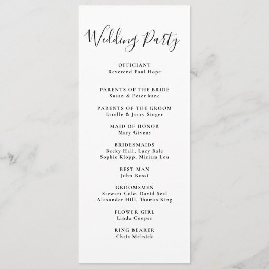 Programme Élégant minimaliste Mariage de calligraphie (Dos)