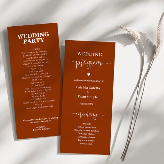 Programme Élégant minimaliste rouille Terracotta Mariage pla