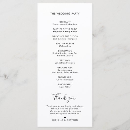 Programme Élégant minimaliste simple Mariage moderne (Dos)