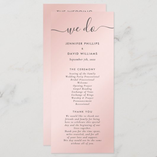 Programme Élégant moderne Blush rose et gris Mariage (Devant / Derrière)