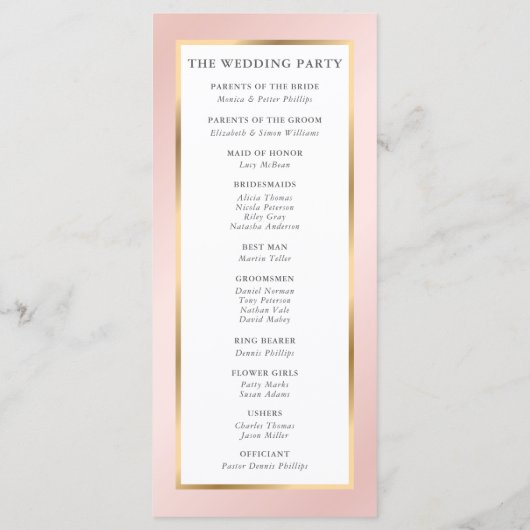 Programme Élégant moderne Blush rose et Mariage or (Dos)