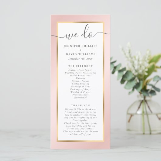 Programme Élégant moderne Blush rose et Mariage or (Debout devant)