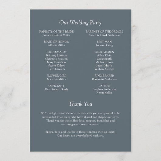 Programme Élégant Moderne Éléments simples Mariage (Dos)