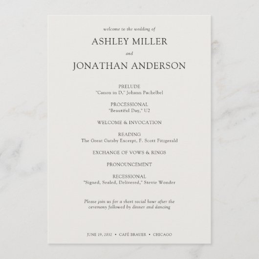 Programme Élégant Moderne Éléments simples Mariage (Devant)