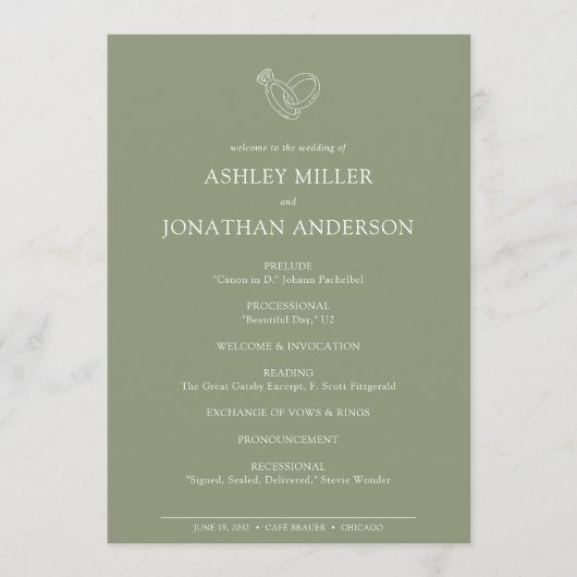 Programme Élégant Moderne Éléments simples Mariage (Devant)