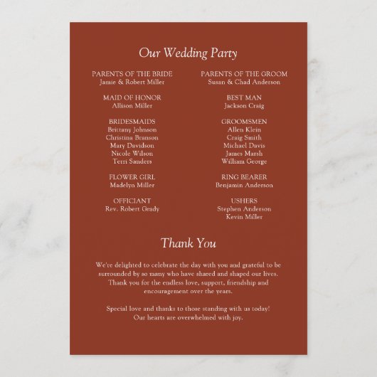 Programme Élégant Moderne Éléments simples Mariage (Dos)