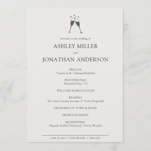 Programme Élégant Moderne Éléments simples Mariage (Devant)