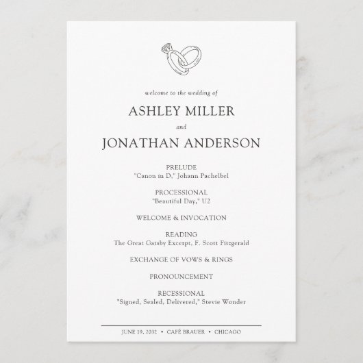 Programme Élégant Moderne Éléments simples Mariage (Devant)