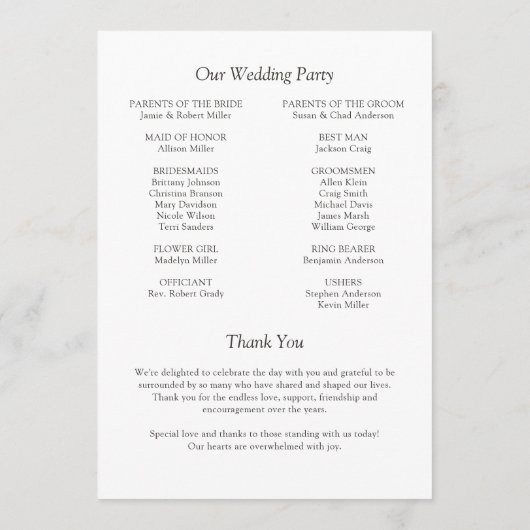 Programme Élégant Moderne Éléments simples Mariage (Dos)