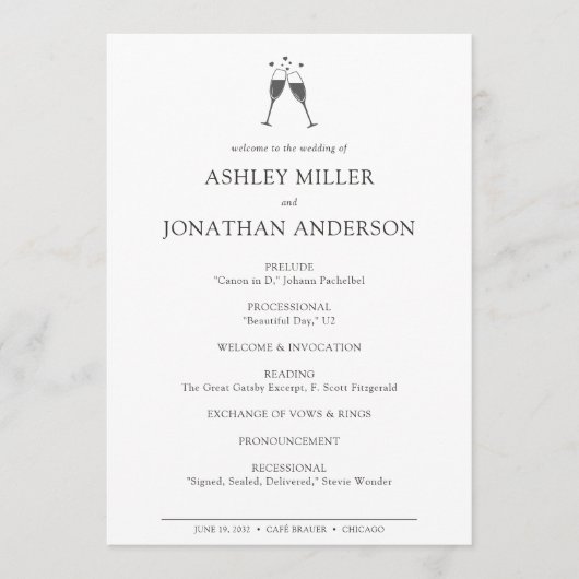 Programme Élégant Moderne Éléments simples Mariage (Devant)