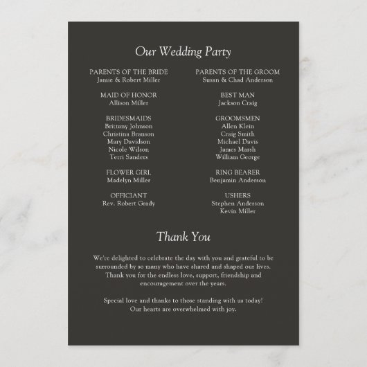 Programme Élégant Moderne Éléments simples Mariage (Dos)