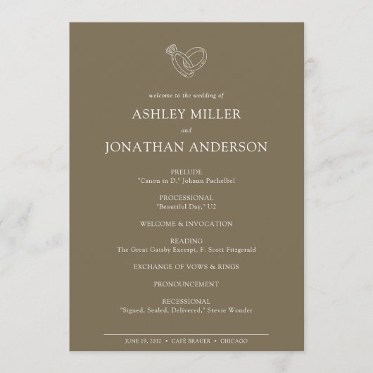 Programme Élégant Moderne Éléments simples Mariage (Devant)